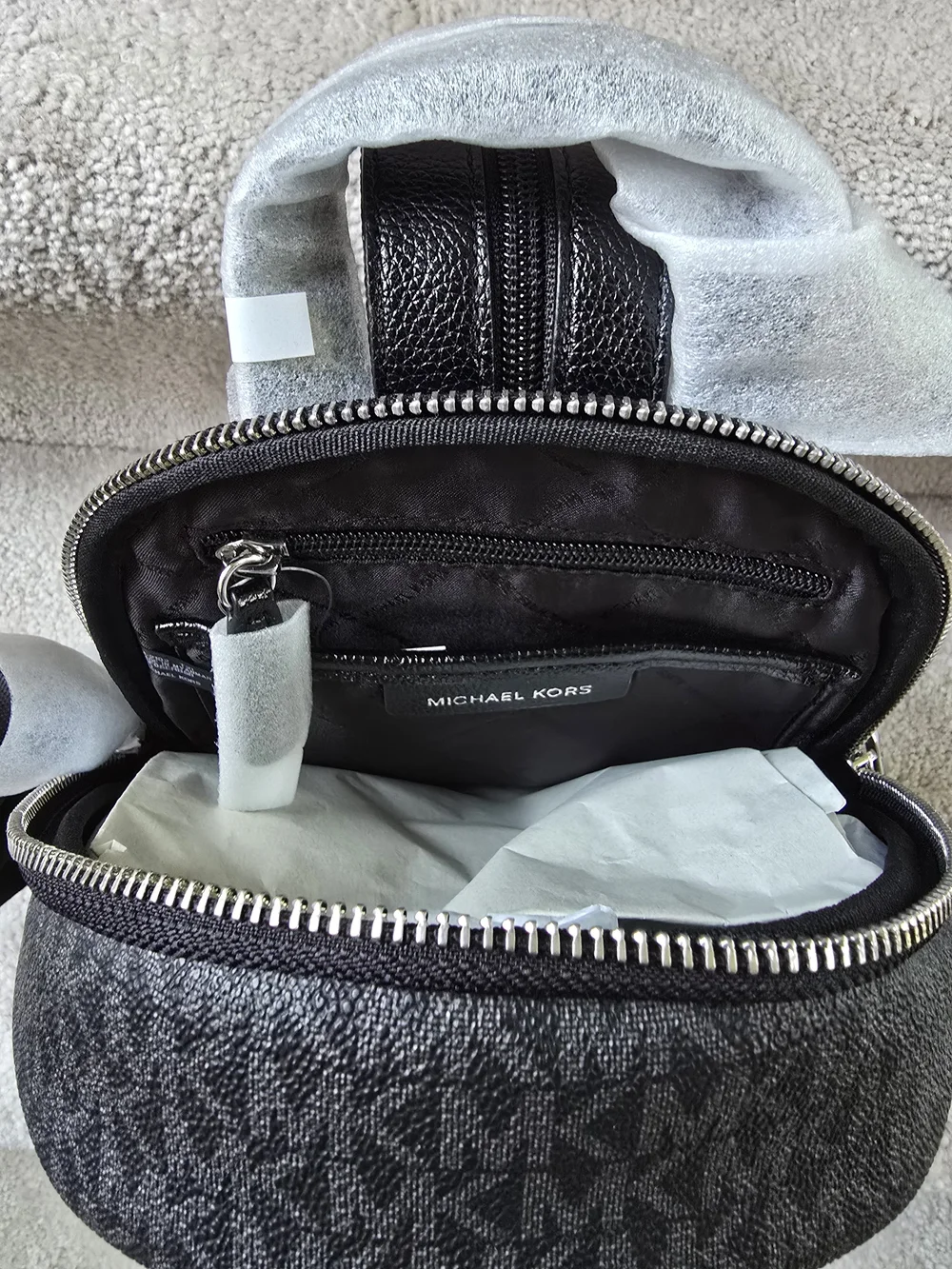 Michael Kors Small Monogram Logo Backpack in Charcoal Black